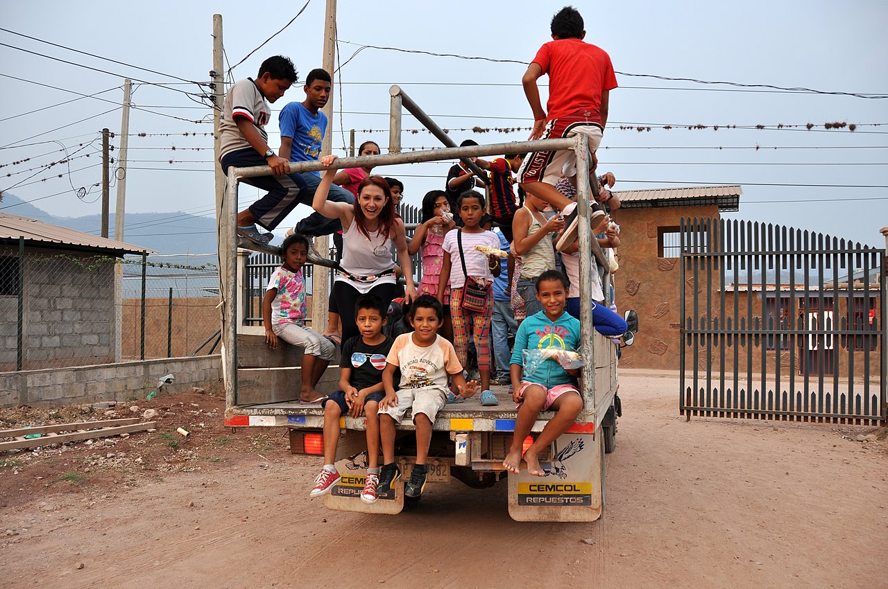 Children at the back of a truck