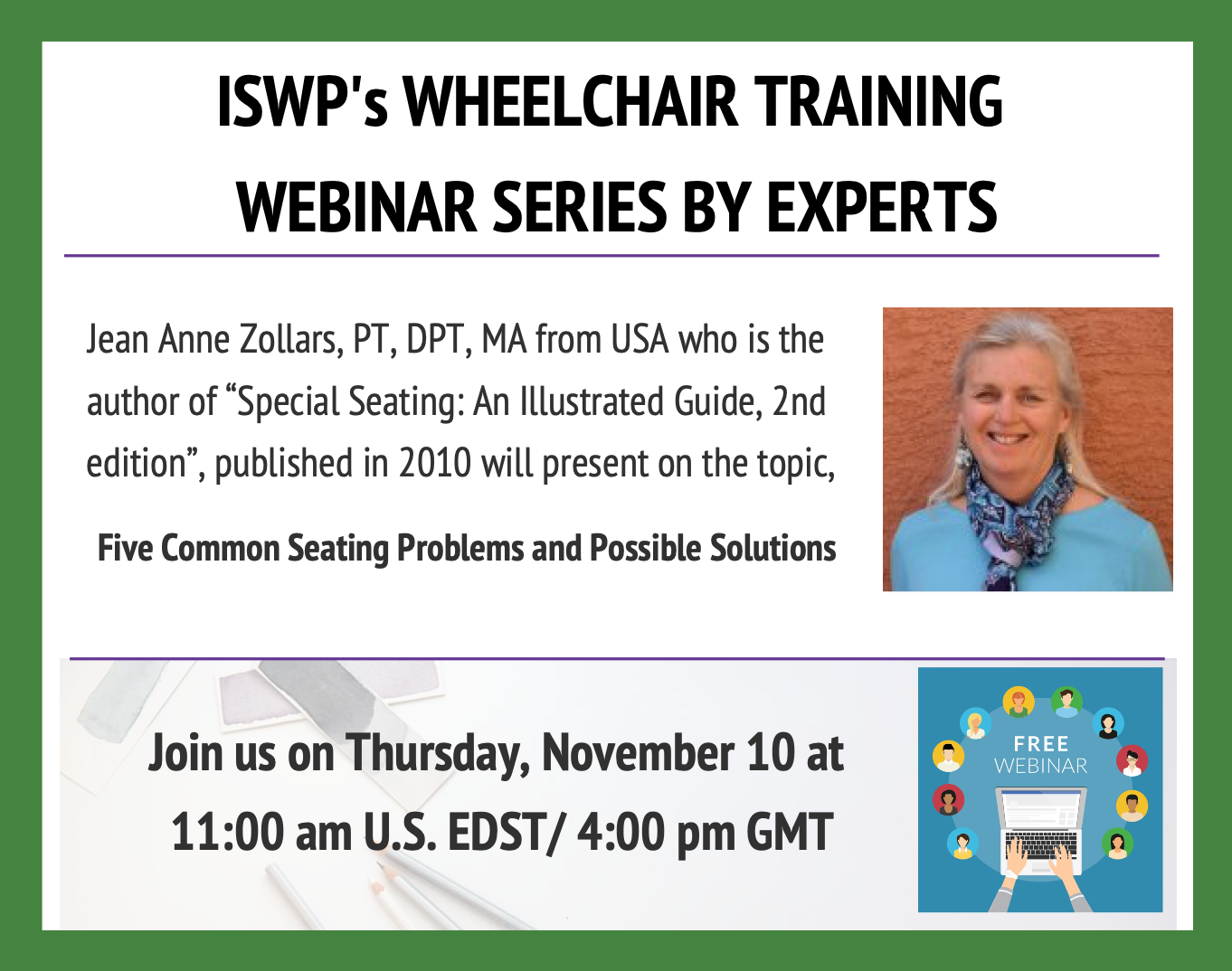 ISWP's wheelchair training webinar series by experts banner