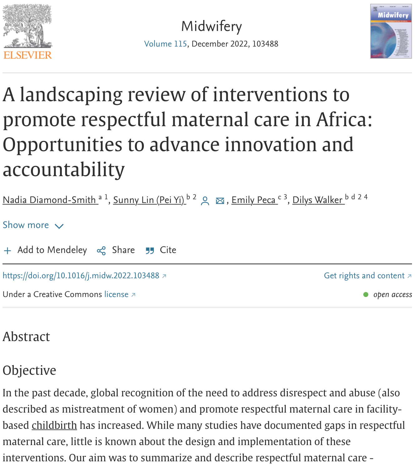 A landscaping review of interventions to promote respectful maternal care in Africa: Opportunities to advance innovation and accountability