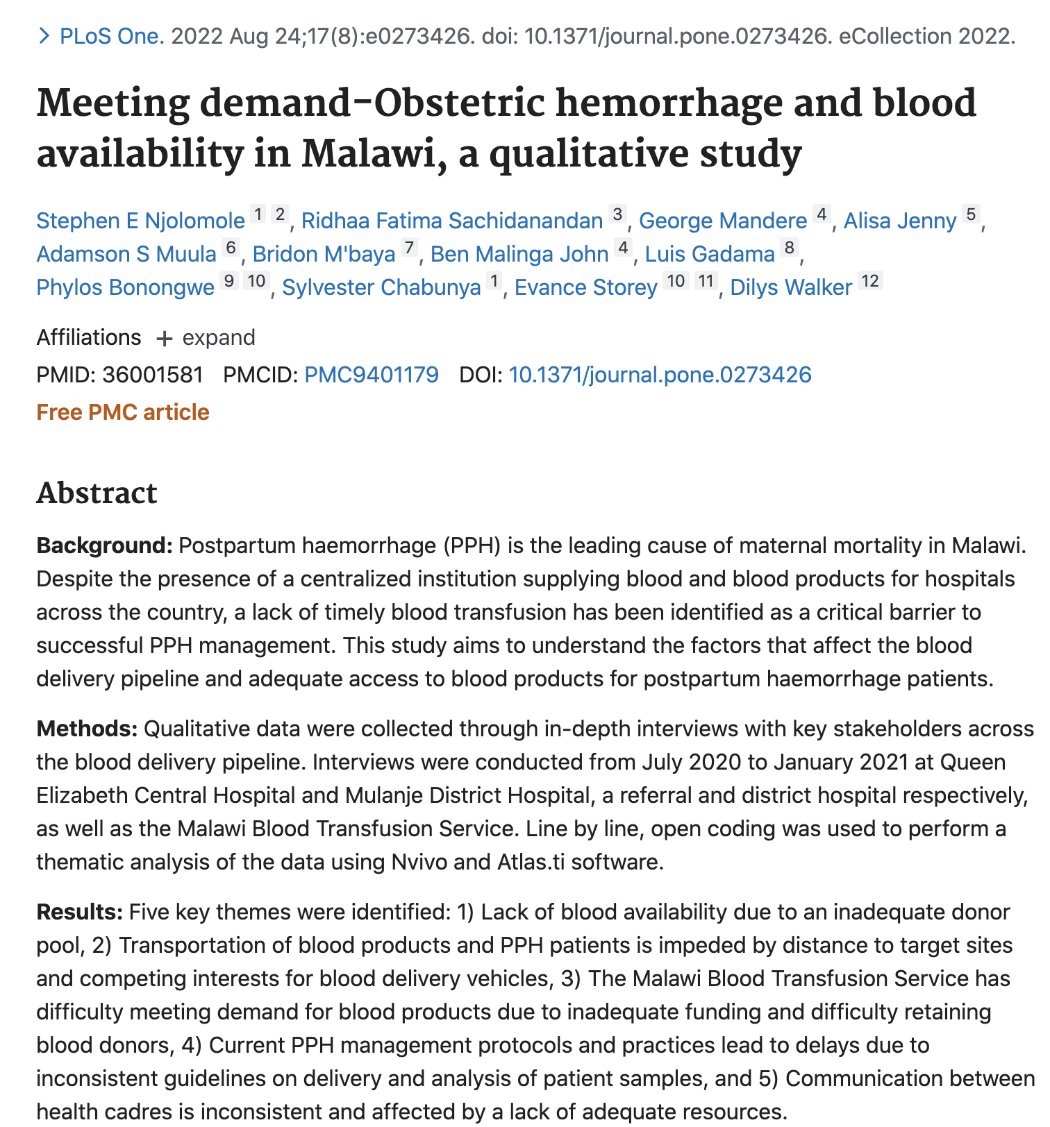 Meeting demand-Obstetric hemorrhage and blood availability in Malawi, a qualitative study